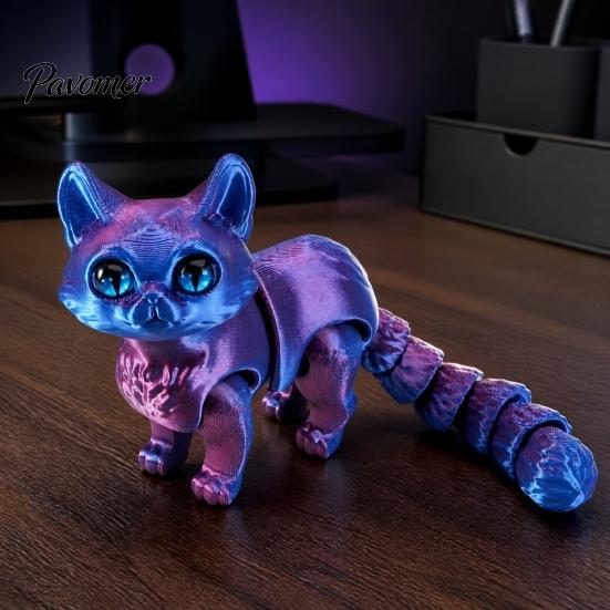 Silent Fidgets for Classroom 3D Printed Cat Toy, Articulated Movable Joint Figurine Desk Stress Relief Sensory Toys Decor, Cute Fidget Toy Kids