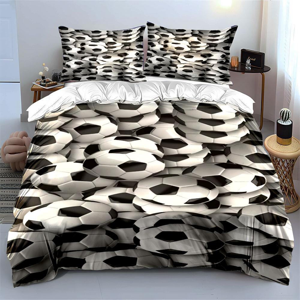 Stacked black-and-white soccer balls. Bedding sets Duvet cover sets Duvet covers Pillowcases(1 * Duvet Cover 2 * Pillowcases without duvet insert)
