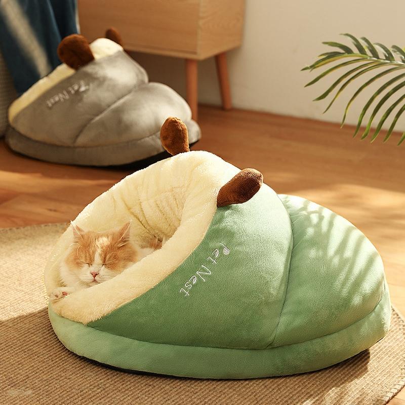 Dog Kennel Bed Winter Warm Cute Slippers Shaped Small Cat Dog Nest Deep Sleeping Bag Puppy Cave House Pet Supplies