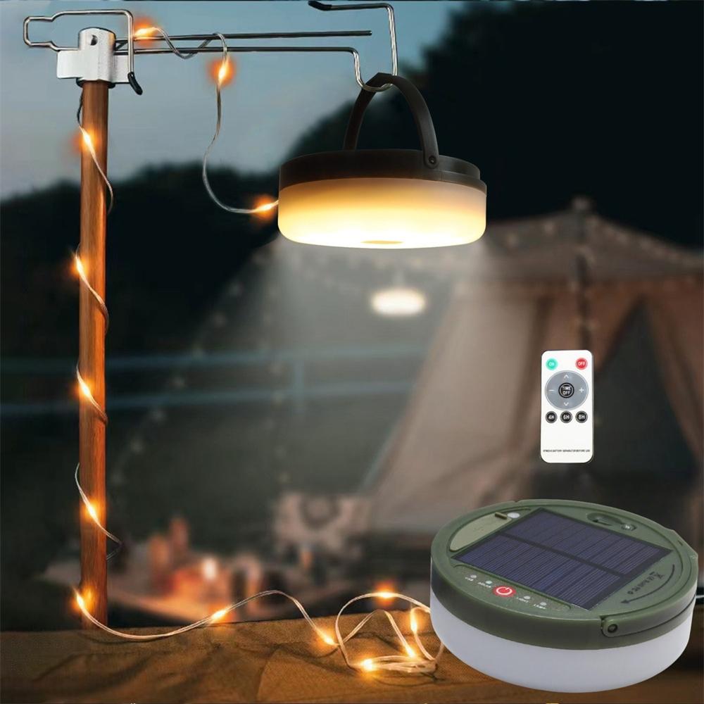 2 In 1 Solar Camping String Lights 8 Modes Outdoor Portable Lights USB Rechargeable Waterproof Camping Lantern Hiking Tent Yard