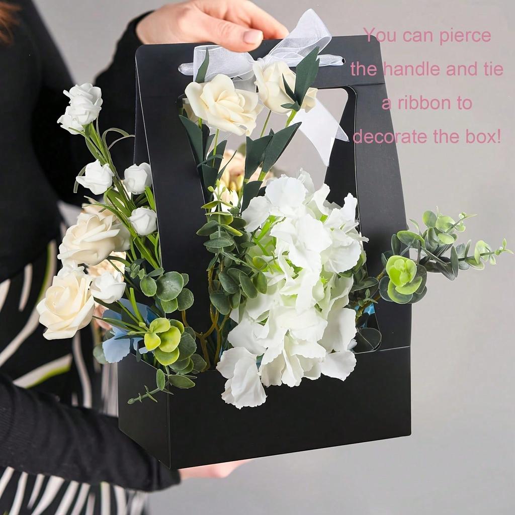 12 шт. подарочных пакетов из крафт-бумаги, цветочная коробка для композиций, упаковка для букетов цветов, сумка с ручкой на свадьбу, день святого валентина