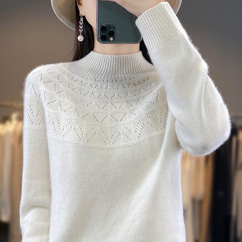 Бесшовный трикотажный женский свитер с полувысоким воротом и длинными рукавами, свободного кроя, облегающий пуловер