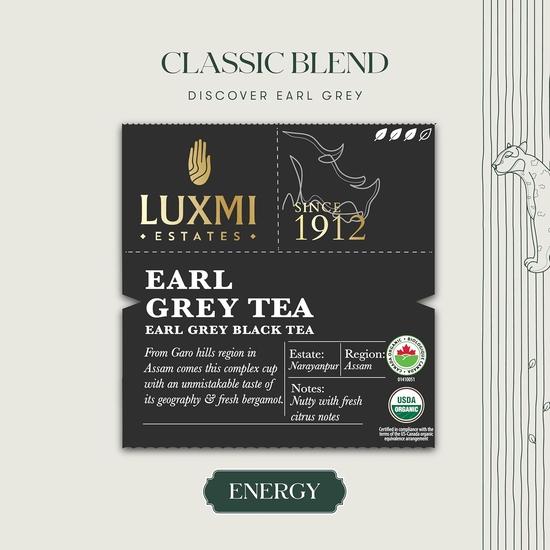 LUXMI Estates Garo Hills Organic Earl Grey Black Tea Bags - 25 Tea Bags (50 Gram)|Usda Organic - Earl Grey Tea|Morning Tea Alternative To Coffee