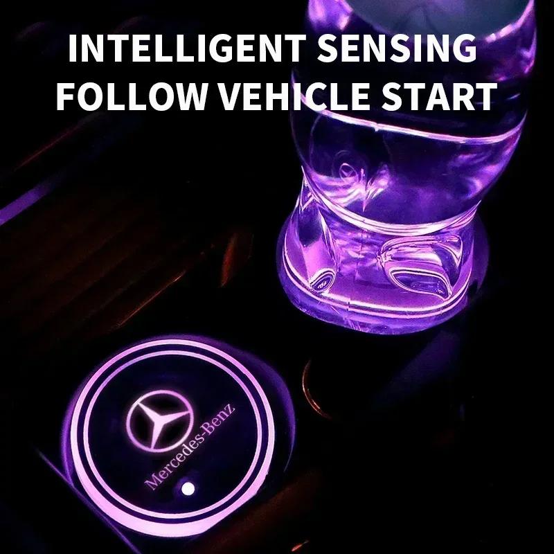 1/2pcs Car USB Charging Luminescent Cup Pad Interior Atmosphere Lamp For Mercedes Benz B/C/E/S Class A Class C200L GLC GLE CLA BW0