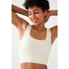 Women's Ecru Strap Ribbed Square Neck Crop Top Bustier Square