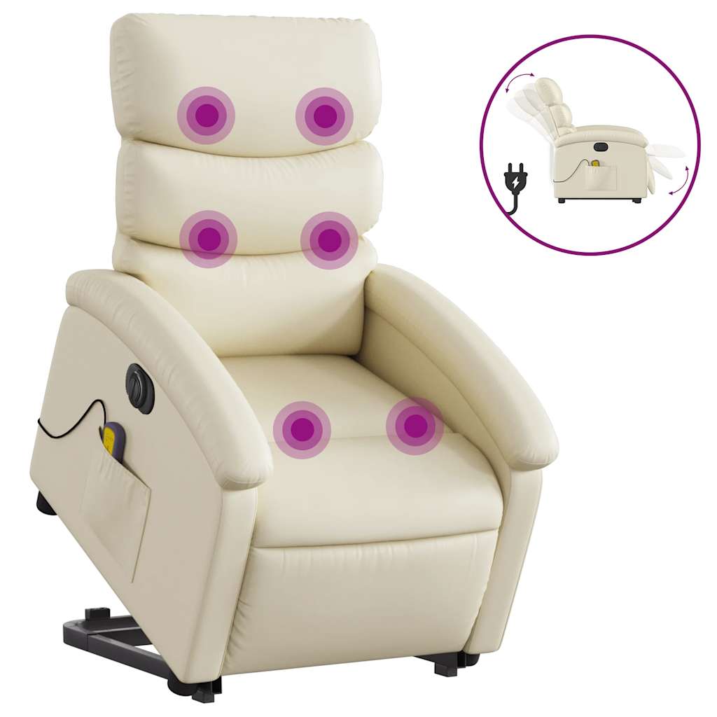 Electric Massage Recliner with Rising Function Cream Faux Leather