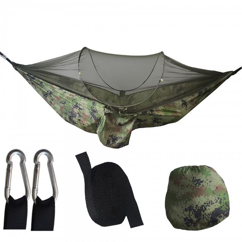 Quick-Setup Mosquito Net Hammock With Steel Frame 260x140cm Outdoor Camping Travel Hiking Backpacking