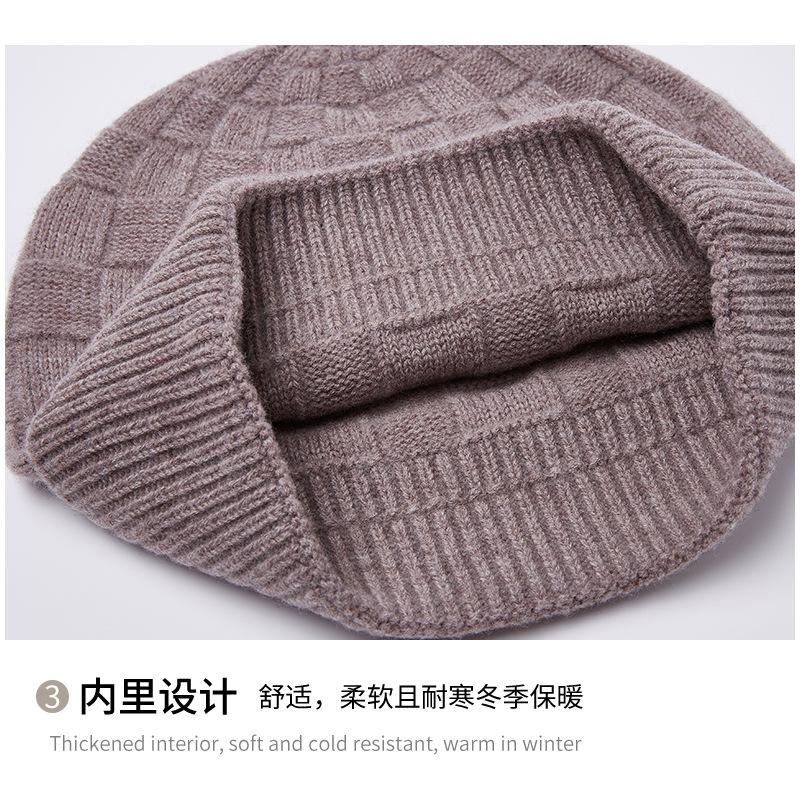 Вязаная шапка Большая клетчатая шерстяная шапка Модная универсальная теплая шапка от холода Куполообразная защита для ушей Зимняя шерстяная шапка