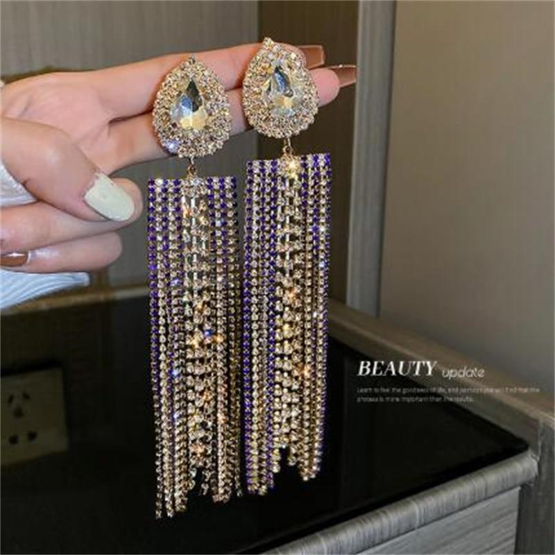 1 пара сережек-капель с длинными кисточками и стразами, женские висячие серьги, ювелирные изделия, подарок