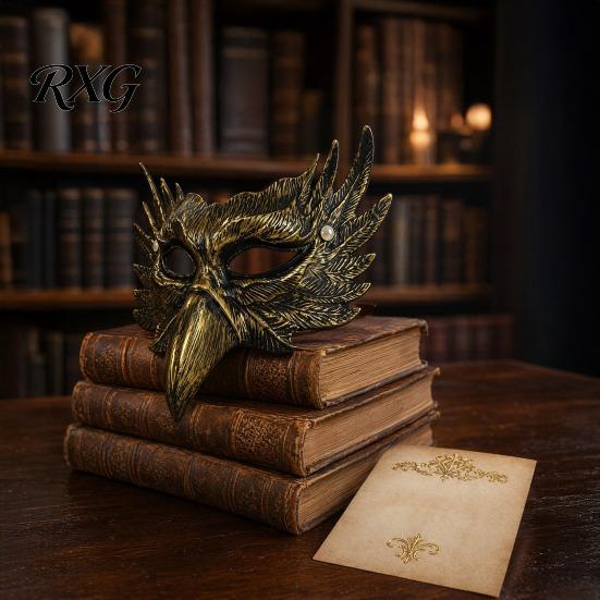 Unique Winged Mask Halloween Eagle Half Face Mask, Vintage Gold Decorative Party Masquerade Gothic Cosplay Props Golden Bird