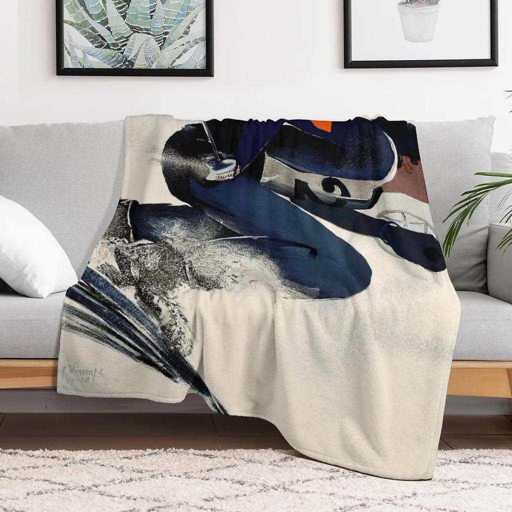 Dynamic French Vintage Ski advert from 1939 Throw Blanket Stylish Couch Blanket for Home Living Room
