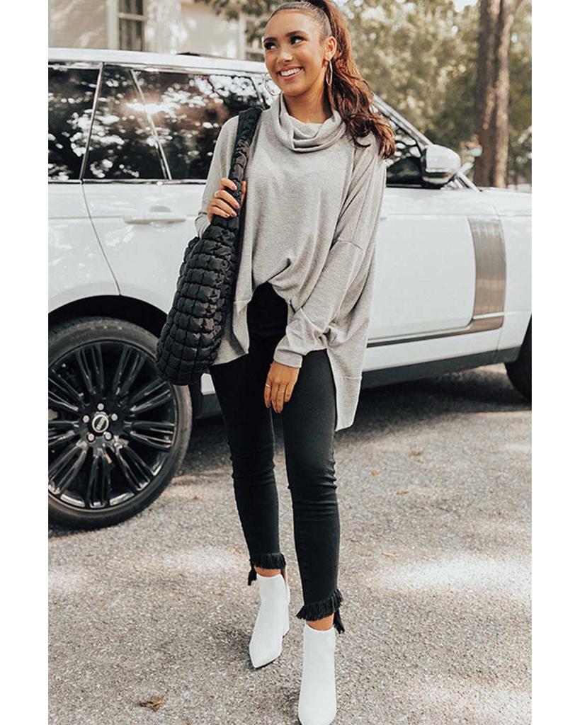 Azura Exchange Gray Cowl Neck Shift Tunic Top