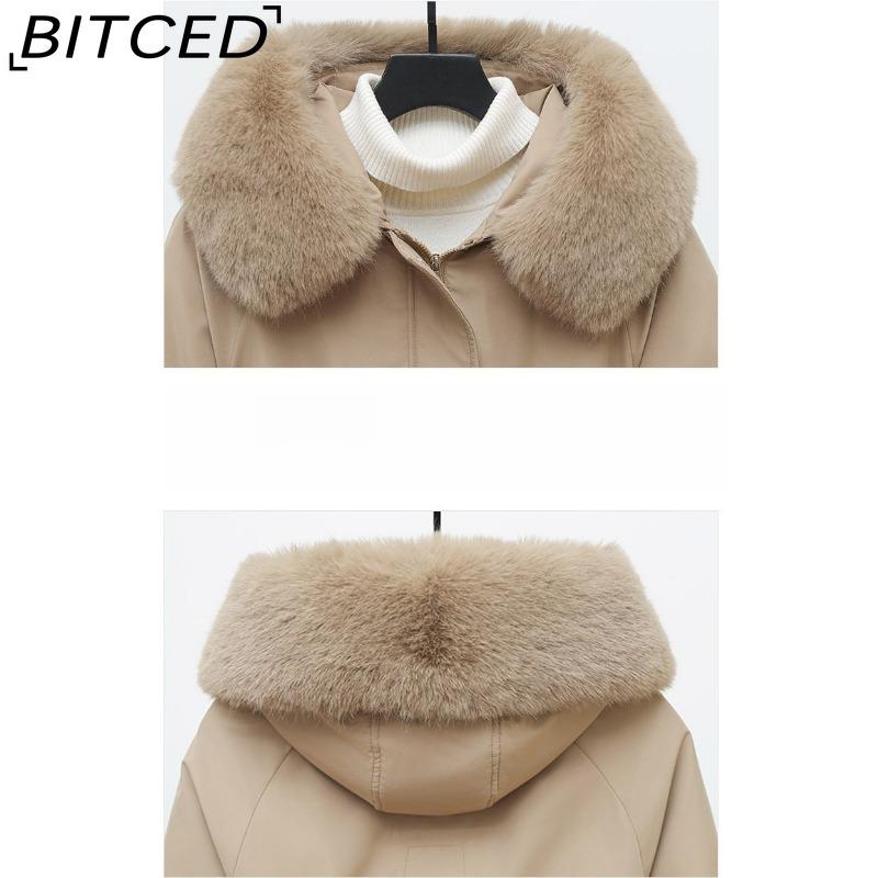 BITCED Winter Thickened Puffer Coat for Women with Waist-cinching, Slimming Fit, Hood and Large Fur Collar for Warmth