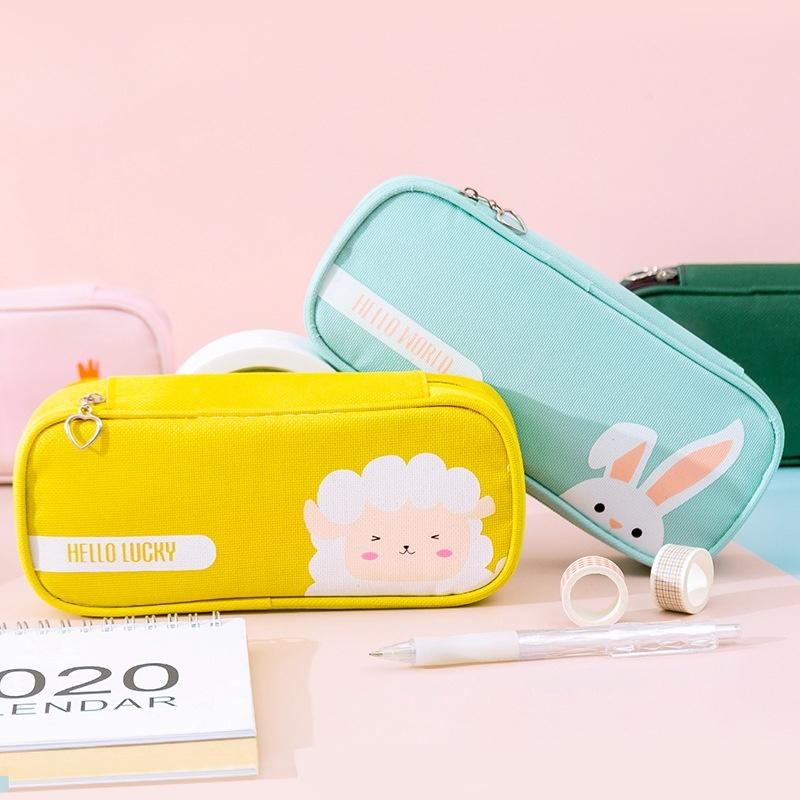 Creative Stationery Box Student Cute Simple Bag Zipper Oxford Cloth Cartoon Large Capacity Pencil Case School Supplies
