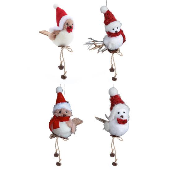 Милая пушистая плюшевая птичка, елочное украшение, фигурка мохнатой пенопластовой птички в красной шляпе и шарфе для рождественской елки, каминной полки, стола, праздничного украшения