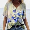 3D Art Print Tops Свободные футболки с коротким рукавом Летняя уличная мода Повседневные свободные женские футболки с V-образным вырезом Женская одежда