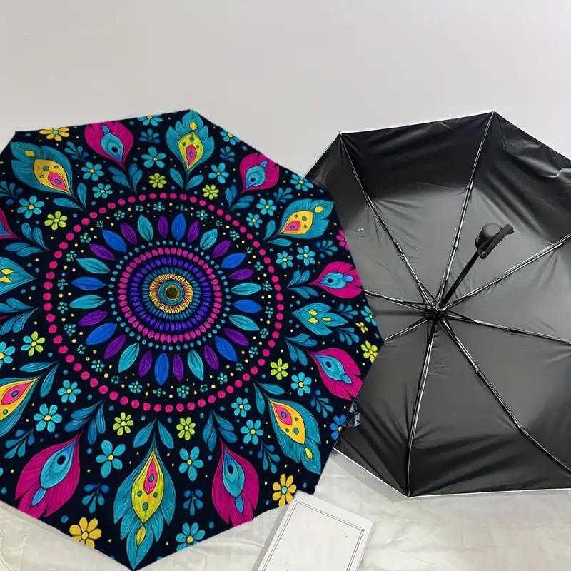 1pc Colorful Floral Mandala Pattern Umbrella with Plastic Handle,Suitable for All Seasons Home Travel Outdoor UmbrellaDD1328