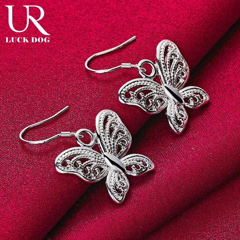 925 Sterling Silver Hollow Butterfly Pendant Piercing Earrings Fashionable Wedding Jewelry