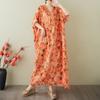 2025 Summer Plus Size New Dress Women Vintage Long Casual Loose Basic Printing V-Neck Dress Maxi