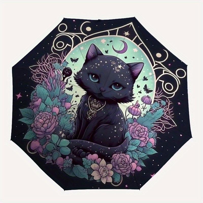 1pc Witchy Cat Pattern Umbrella, Fashionable, Personalized, High-Value Folding Umbrella, a Must-Have for Summer, 8-Rib Durable Iron Frame, Tri-Fo