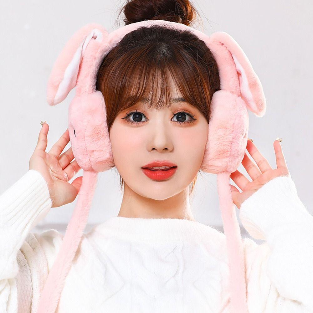 Moving Rabbit Ears Protection Earmuffs Student Couple Cold Winter Plush Ear Muffs Ear Warmers Funny Toys For Kids Adult Gifts
