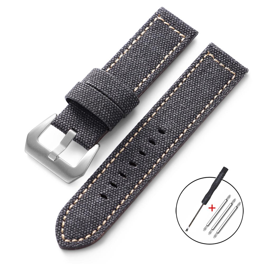 Waterproof Sailcloth Watch Strap Nylon Leather Watch Band 20mm 22mm 24mm for Panerai Vintage Stitching Band Sports Belt for Men