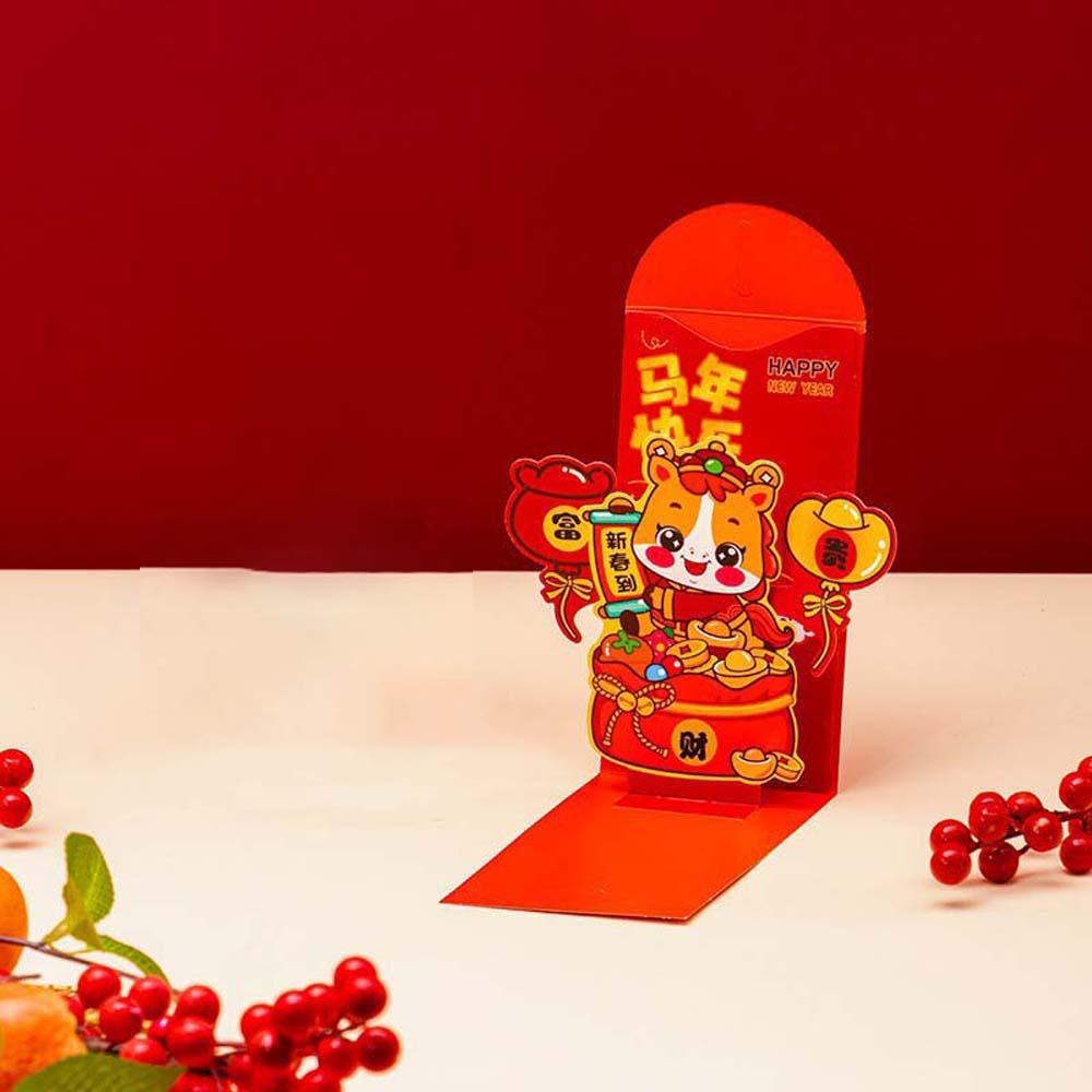 Traditional 3D Red Envelope Year of The Horse Paper Hongbao Children's Money Bag Bonus Blessing Spring Festival Red Wallet