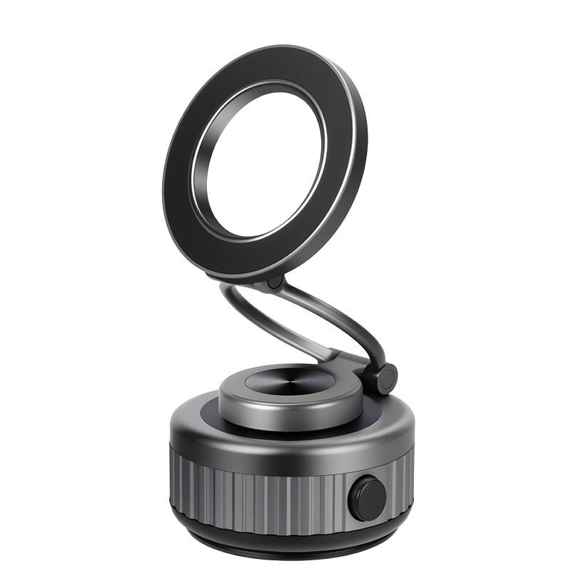 Foldable Magnetic Car Phone Holder With Vacuum Suction Mount Windshield Rechargeable Gunmetal