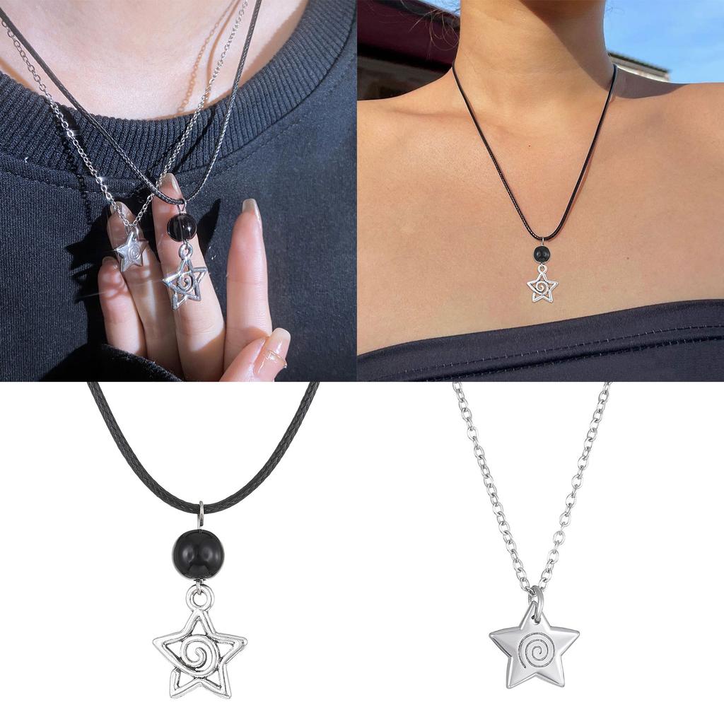 Vintage Swirl Star Pendant Necklace for Women Men Fashion Alloy/Wax Rope Collarbone Chain Aesthetic Jewelry Accessories