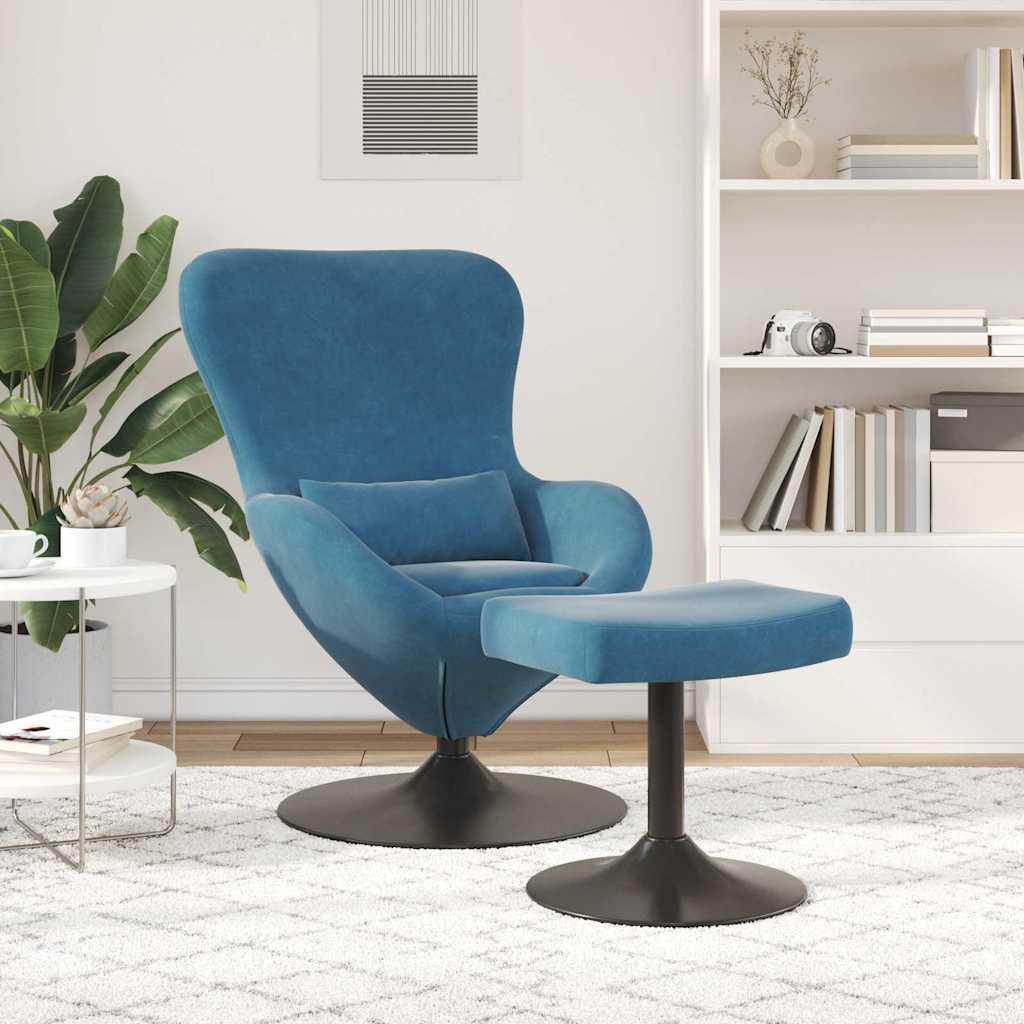Egg Chair with Footstool Blue Velvet