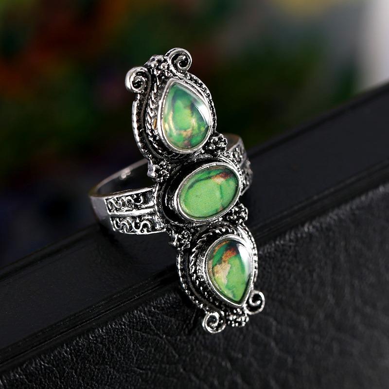 Винтажное Бохо Кольцо из Голубого Нефрита, Сплав, с Плакеткой из Голубого Нефрита, Подходит для Женщин и Мужчин