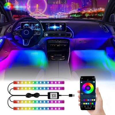 Неоновая подсветка салона автомобиля, светодиодная подсветка для ног, декоративная подсветка, управление музыкой через приложение, RGB автоматическая атмосферная лампа