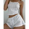 2025 European & American Summer Sexy Women's White Knitted Tank Top & Shorts Pajama Set