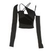 Cross Hung Neck Women's New Long Sleeved T-shirt Sexy Open Navel Top with Hollow Out Design, Tie Up Spicy Girl Suspender, Off Shoulder