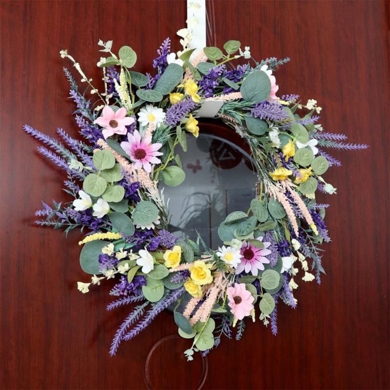 Artificial Flower Wreath Spring Festival Wreath Artificial Flower Wreath for Front Door Hallway Garden Farmhouses