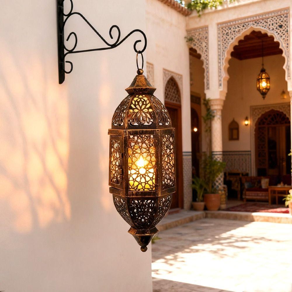 Metal Frame Metal Hollow Lantern Luxury Candle Lantern Wind Lamp Candle Holder Living Room