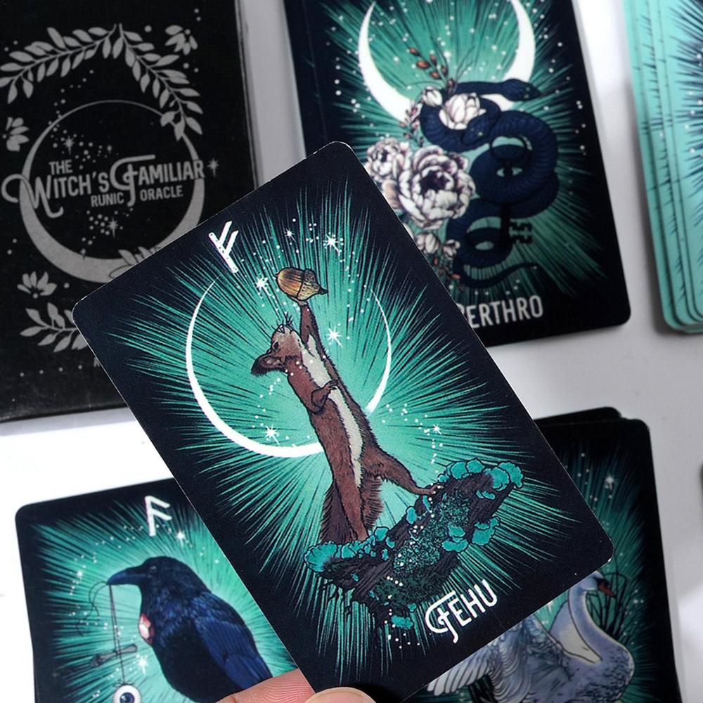 Witch'S Familiar Runic Oracle 24 Card Indie Tarot Deck Runes Animal Rune Cards