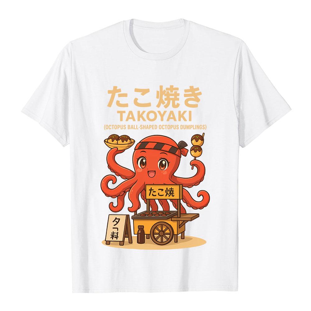 Cute Takoyaki Octopus Cartoon Tees Japanese Style Fashion Graphic Print T-shirt Street Food Casual Tops for Men Women Tops