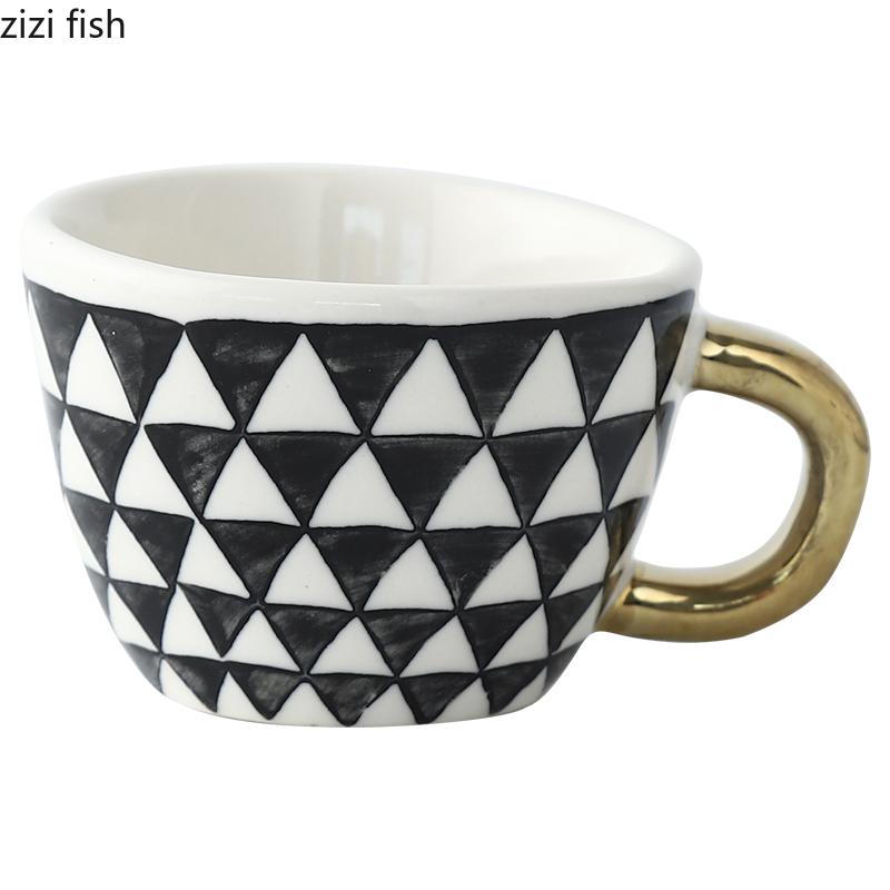 Керамическая кружка для кофе с молоком, настольная, с геометрическим узором, чашки для чая и молока, 100 мл, креативная домашняя кухонная кофейная посуда, ручка, кружка для чая и кофе