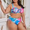 2 шт./компл. женское бикини с цветочным принтом, регулируемые бретельки, плюс размер, купальник с высокой талией и разрезом