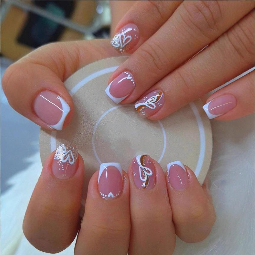 Hot Short Nail Patch Valentine'S Day Collection Fashion Love French Striped Short Wear Nail