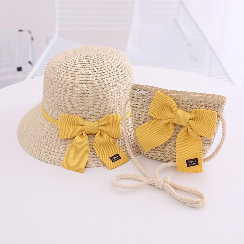 Kids Sun Hat Girls Summer New Straw Bag Cap Set Baby Travel Sun Protection Beach Hats Sun Fisherman Hat For Child
