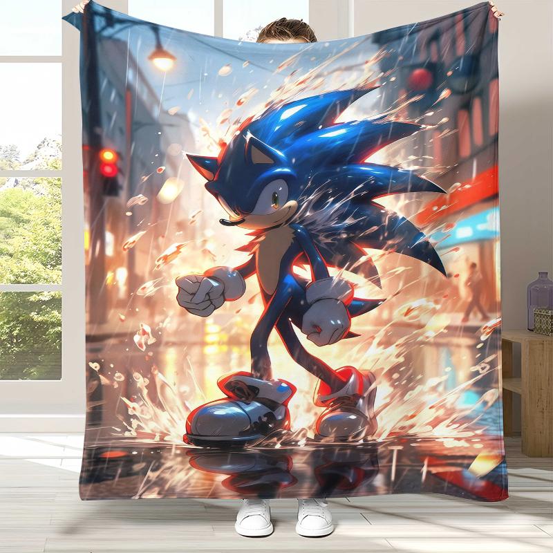 Ретро Мультяшное Игровое Фланелевое Одеяло S-Sonic, Ультра Мягкое Теплое Плюшевое Покрывало для Дома, Спальни, Кровати, Дивана, Походного Пикника, Подарок