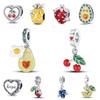 White Copper Silver-Plated 925 Fruit Series Avocado Cherry Pendant Diy Bead Bracelet Gift