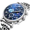 NEW Man Watch Multi-function Chronograph Moon Phase Date Quartz Watches For Men Sky Dial Stainless Steel Wristwatch