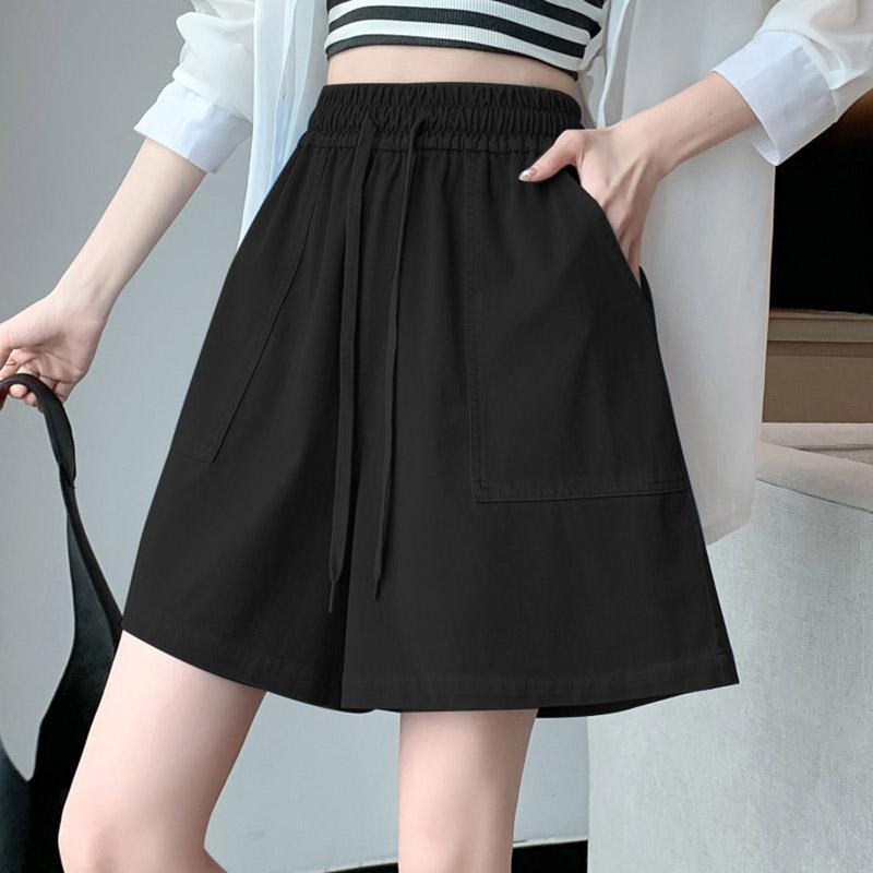 Женские спортивные шорты больших размеров с эластичной резинкой на талии, однотонные тонкие широкие шорты из лиоцелла с большими карманами