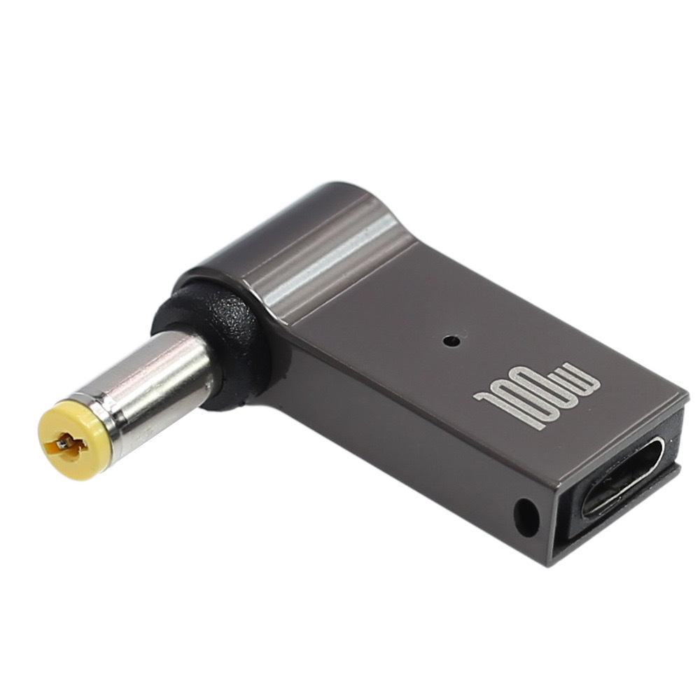 Адаптер постоянного тока PD Induction Elbow из цинкового сплава мощностью 100 Вт: Type-C Female к Lenovo Square Port 1145, 20 В