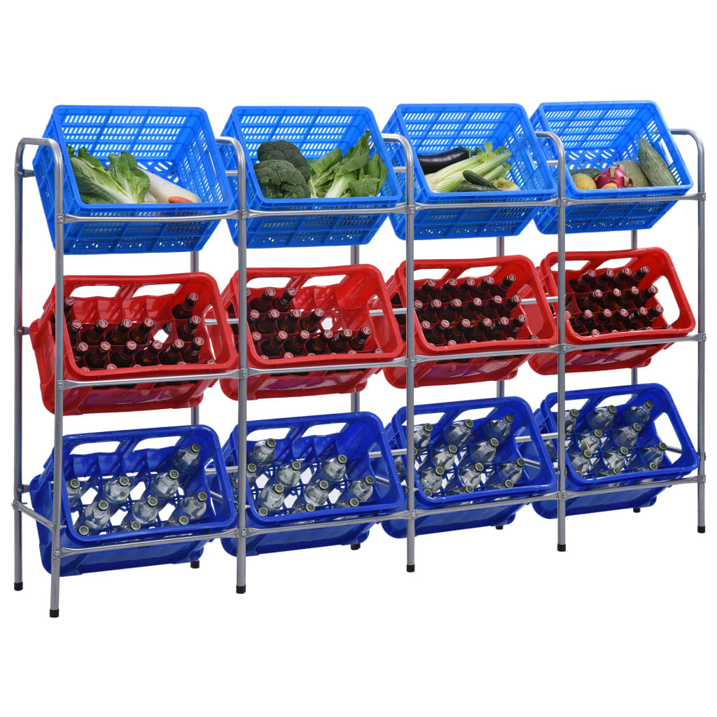 12 Box Storage Rack Silver 190 x 33 x 116 cm Steel