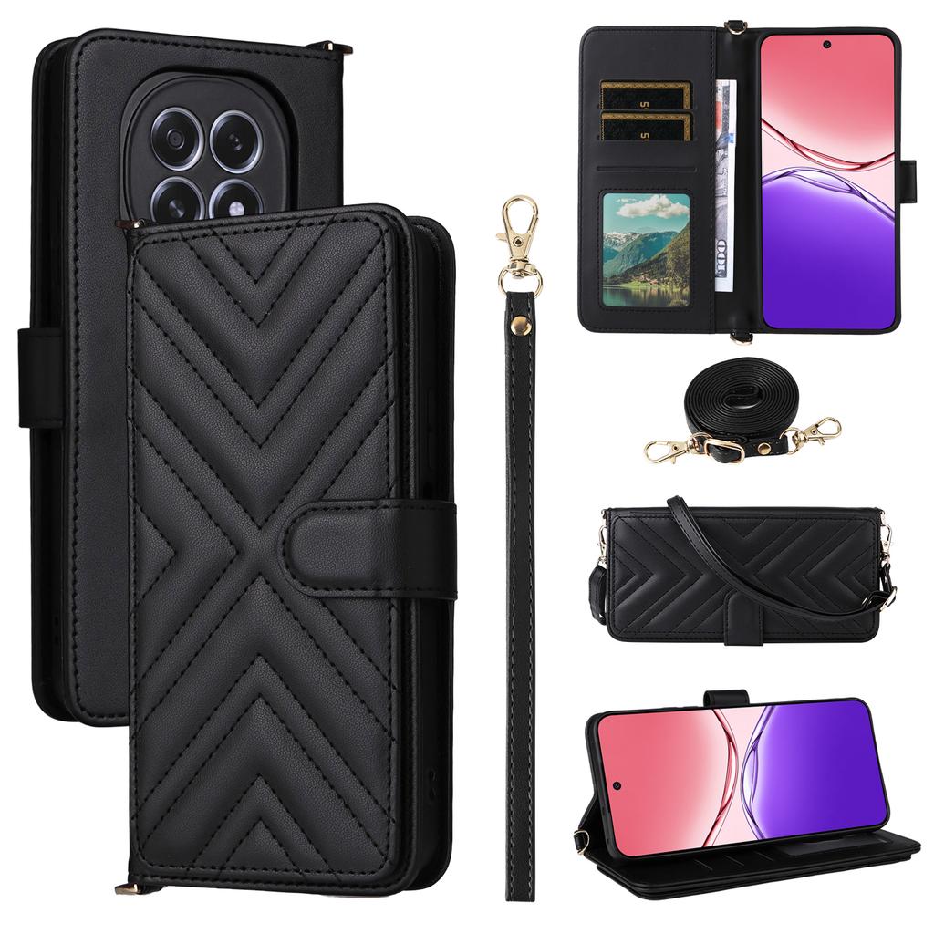 For Oppo F29 5G/A5 5G Wallet Case with Shoulder/Wrist Strap Leather Phone Cover Stand