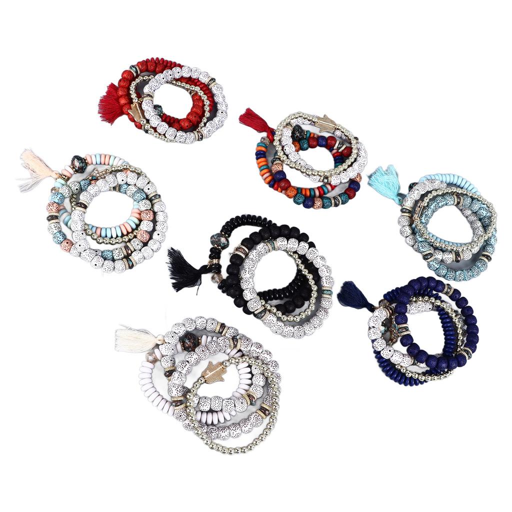 Colorful Beaded Bracelet Multilayer Stackable Bead Bracelet Multicolor Stretch Beads Bracelet for